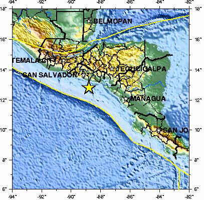 Salvador quake map